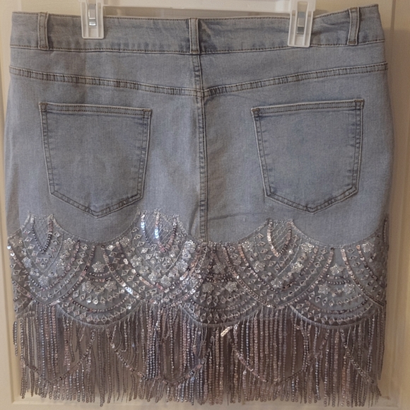 Silver Embellished Denim Skirt - Picture 2 of 2